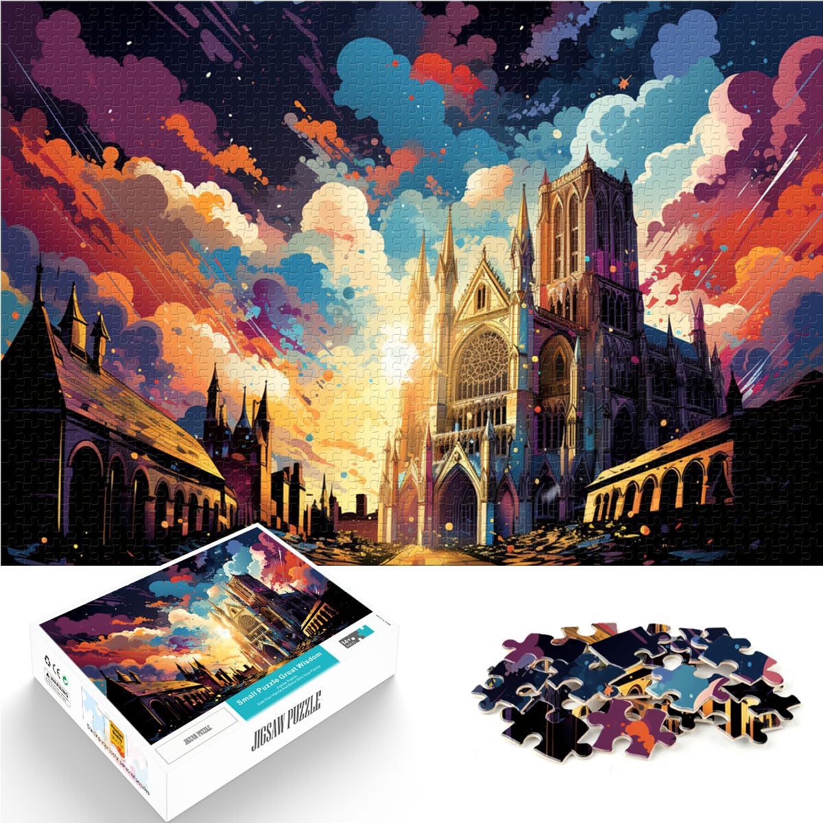 Puzzle für Puzzle „Bunte Psychedelie im York Minster“, 1000-teiliges Puzzle für Erwachsene, Holzpuzzle, einzigartige Heimdekoration und Geschenke, 1000 Teile (50 x 75 cm)