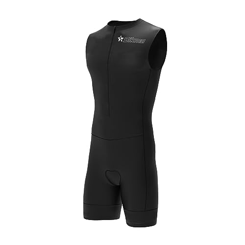 Sikma Herren Radsportanzug gepolstert einteilig Trisuit Bike Top Short, Schwarz/Ärmellos, M