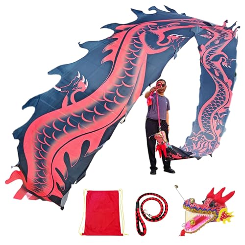 JAYWIS Tanzband Schwarze Drachen-Spinnbänder, Quadratischer Übungs-Drachen-Streamer mit Östlichem Drachenmuster, Fitness-/ Jonglier-Drachen-Design-Kunst-Tanzflagge (Size : 8 m (26 ft))