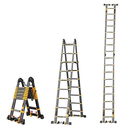 Schwarze, allmächtige 2-in-1-Teleskopleiter, einfach zu verwenden und zu tragen, für den Innen- und Außenbereich geeignet, zum Aufsteigen auf den Dachboden oder ins Wohnmobil, tragbare A-förmige