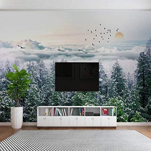 XLMING Tannenbaum Neblige Wolken Schnee Szene Küche Esszimmer Arbeitszimmer Wohnzimmer TV Hintergrund Wand 3D Tapete-400cm×280cm