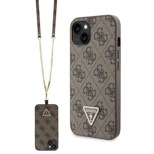 Guess GUHCP14SP4TDSCPW Hülle für iPhone 14 6.1" braun hardcase Crossbody 4G Metal Logo