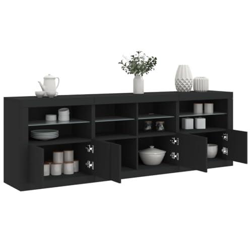 Juroupi Sideboard mit LED-Leuchten Sideboard Wohnzimmer MöBel Wohnzimmer Furniture WohnzimmerschräNke Schwarz 202x37x67 cm - 3209010