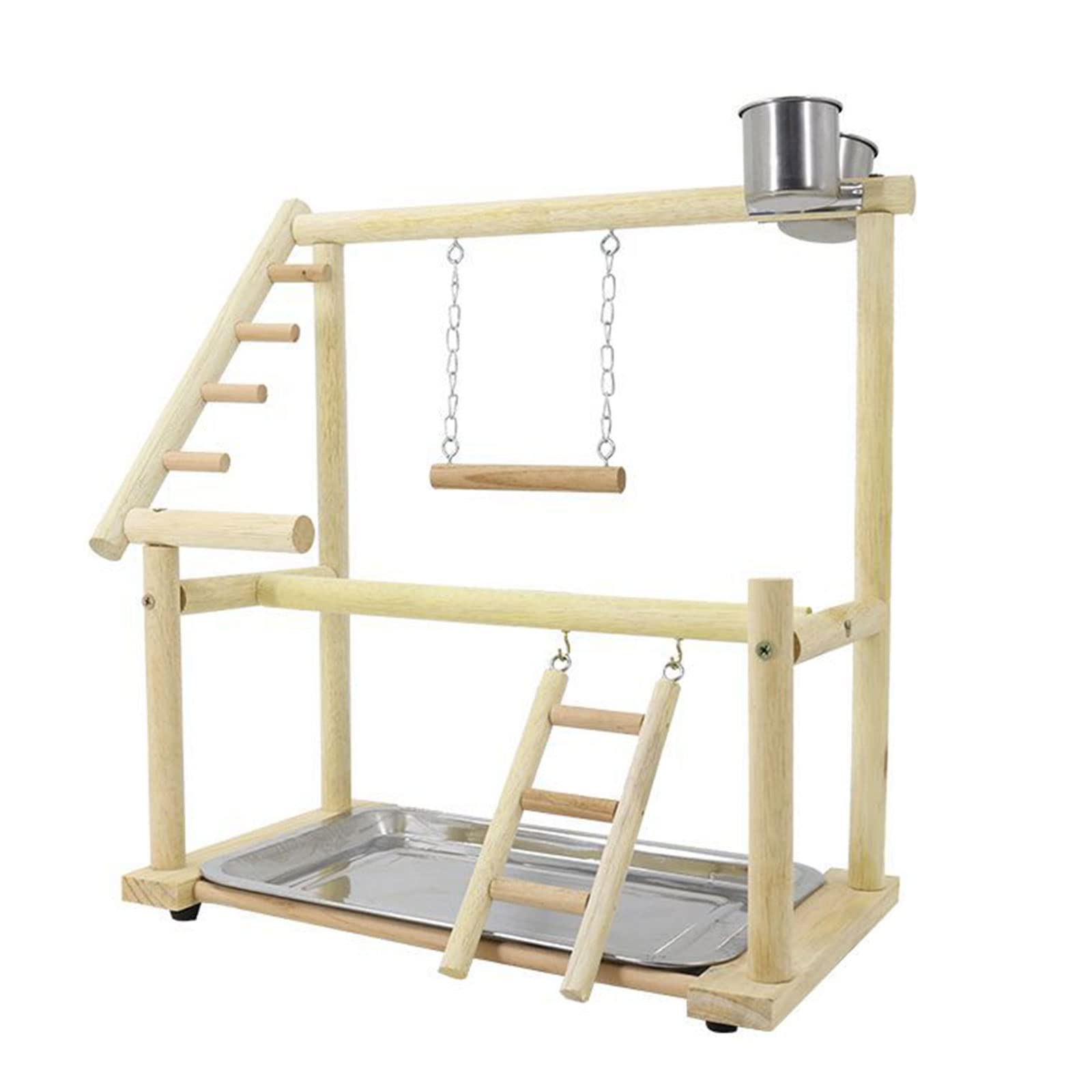 Vogelstange Playstand Leiter Schaukel Holz Ständer Spielzeug Für Papageien Wellensittiche Käfig Zubehör Mit Edelstahl Fütterung Tassen Vogel Spielplatz Naturholz Sitzstange Ständer Mit Schalen Groß