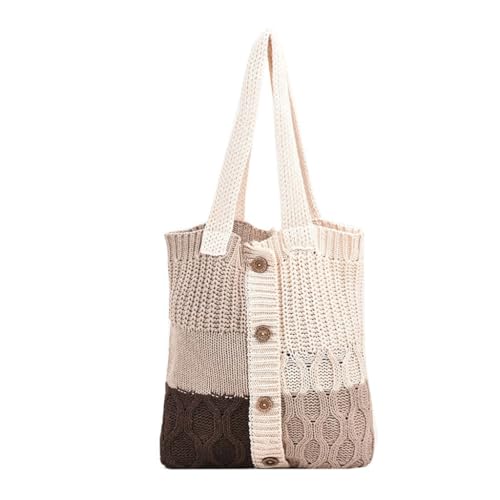 HIOPOIUYT Strick-Umhängetasche, gestrickte Handtasche, Geldbörse, gehäkelt, Umhängetasche, Strandtasche für Damen, Einkaufstasche, Schulterhandtasche, beige