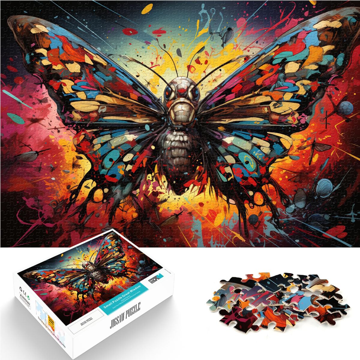 Puzzles, bunter Psychedelischer Schmetterling, 1000 Teile, Holzpuzzle, Spielzeug, Puzzles, Lernspiele, Stressabbau-Puzzles, 1000 Teile (50 x 75 cm)