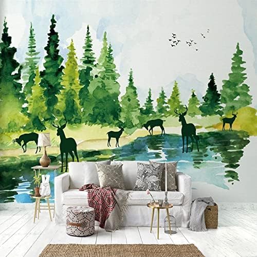 XLMING Aquarell Elch-Wald-Landschaft 3D Tapete Home Dekoration Wohnzimmer Sofa Schlafzimmer Tv Hintergrund Wand-150cm×105cm