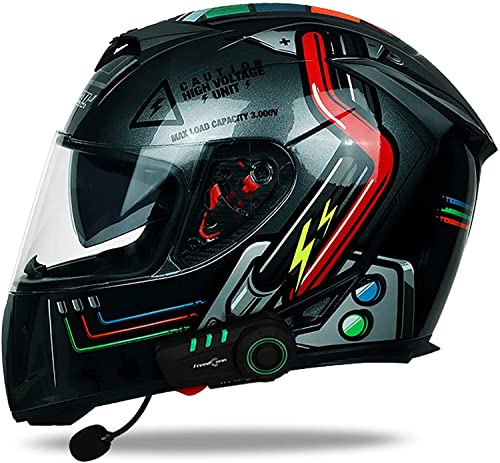 Bluetooth Motorradhelm Doppelvisier Integralhelm Damen Und Herren Mofahelme Klapphelm Mit Sonnenblende,DOT/ECE Zertifiziert Mit Eingebautem Mikrofon Für Automatische Beantwortung