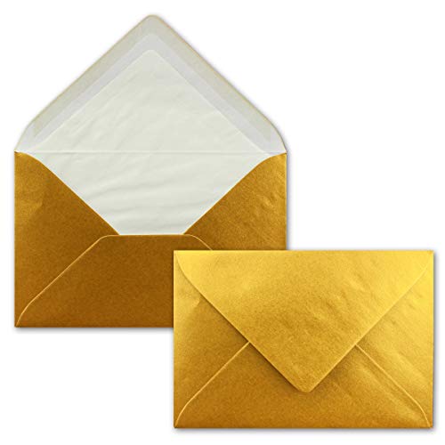 100 Brief-Umschläge Gold Metallic Glänzend - DIN C6 - gefüttert mit weißem Seidenpapier - 100 g/m² - 11,4 x 16,2 cm - Nassklebung - NEUSER PAPIER