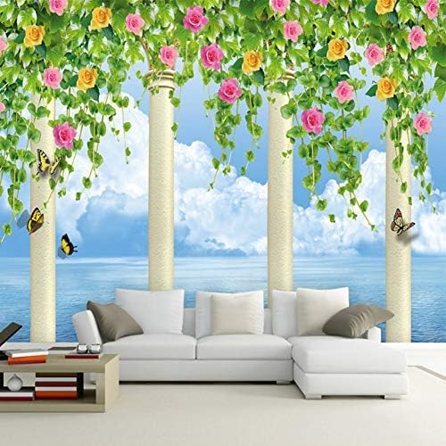 Fensteransicht Blume Weinrebe Schmetterling Ozean 3D Tapeten Wanddekoration Fototapete Sofas Wohnzimmer Wandbild Schlafzimmer-430cm×300cm