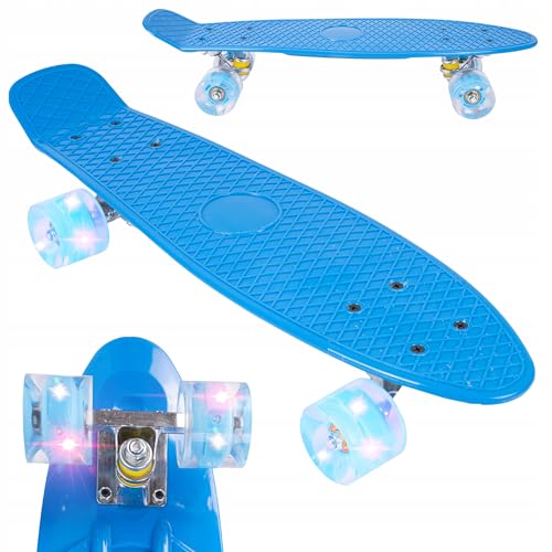 Malplay Mini Skateboard mit Leuchtende RGB LED-Räder | 22" Cruiser Board für Kinder und Jugendliche | Kinderskateboards | Gute Wahl für Anfänger | ab 6 Jahre | 56cm | Blau