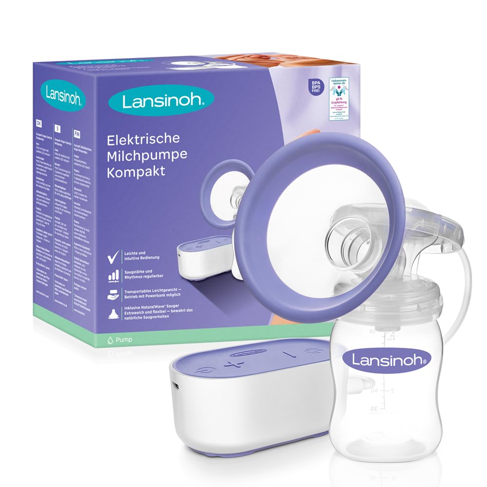 Lansinoh Elektrische Milchpumpe Kompakt - besonders klein & leise - ideal zum abpumpen für zu Hause und unterwegs - Kompatibel mit Powerbank, 1 Stück (1er Pack)