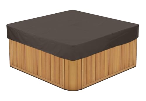 BaCover Outdoor Quadrat Whirlpool-Abdeckung, Allwetter Garten Spa Abdeckung aus 210D Oxford, Wasserdicht, Staubdicht, UV-geschützt Poolabdeckung,Kaffee,220x220x30cm