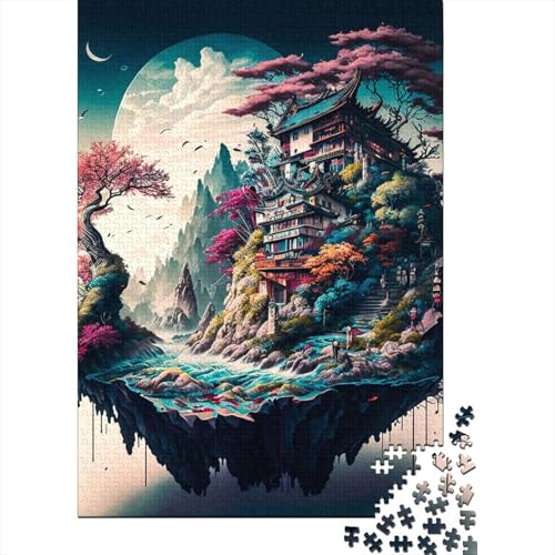 Japanische Landschaft Holzpuzzle für Erwachsene Puzzles 500 Teile für Erwachsene Schwierige Puzzles Großes Holzpuzzle für Erwachsene 52x38cm