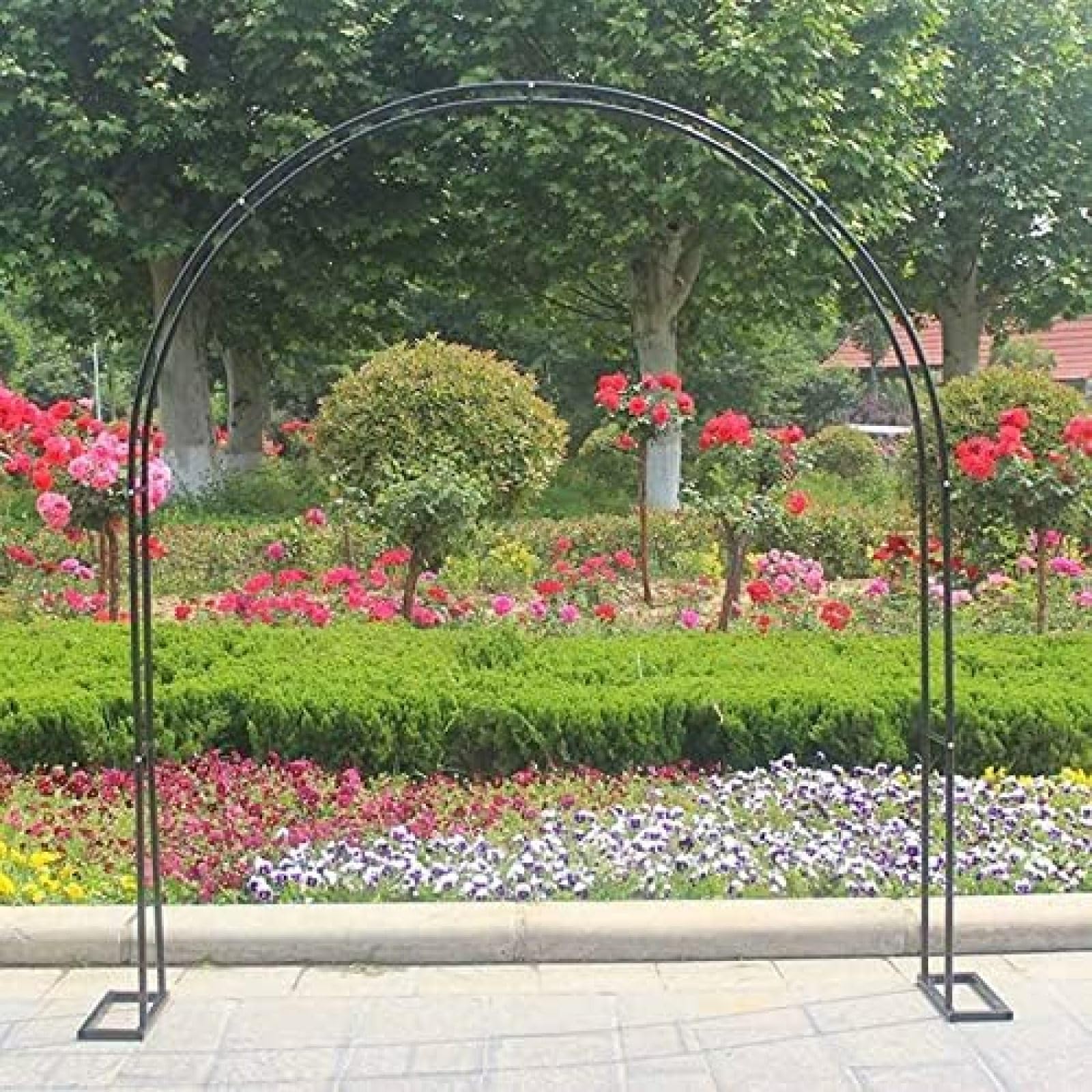 Rosenbogen für den Außenbereich, Metall-Gartenlaube, Pergola, extra breiter Torbogen mit Gartenpflanzenrahmen, Pergolarahmen mit Sockel, für Hinterhof, Rasen, Terrasse, Innenhof, Hochzeitsde