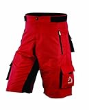 Herren Radhose MTB mit gratis Abnehmbarer gepolsterter Innenhose Rennrad Mountainbike Knickerbocker (Groß, rot)