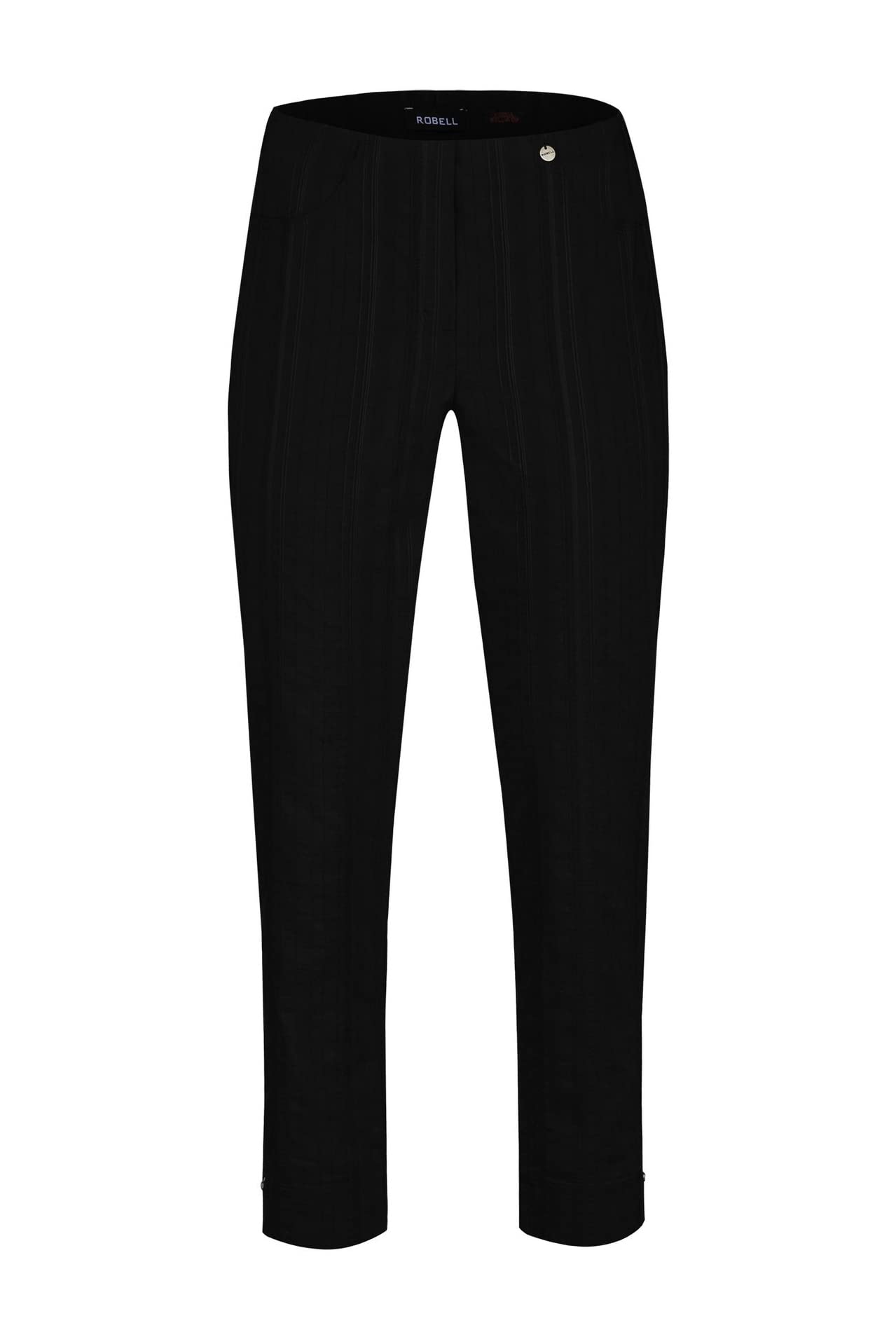 Robell Style BELLA09 – 7/8 Damenhose, Sommerhose mit Seersucker Struktur, Gerade geschnittenes Bein mit Gesässtaschen Farbe Schwarz Größe 50