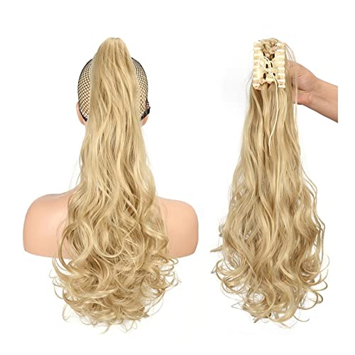 Pferdeschwanz Haarteil 55,9 cm gewelltes Pferdeschwanz-Haar mit Klaue, Clip-in-Haarverlängerung, hitzebeständige Faser, Pferdeschwanz-Haarteil for Frauen und Mädchen, Verlängerung, synthetisches, lang