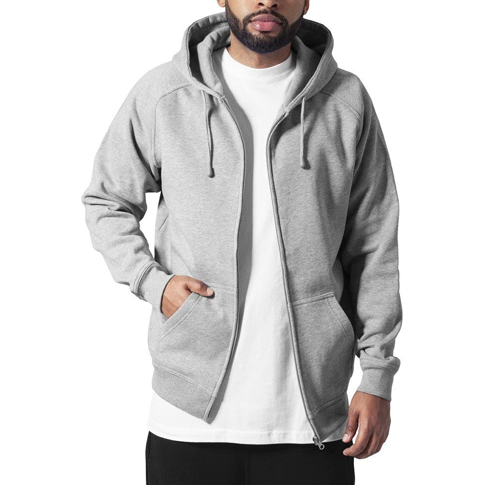 Urban Classics Herren Sweatshirt Zip Hoody, Kapuzenjacke für Männer, mit Reißverschluss, grey, 5XL