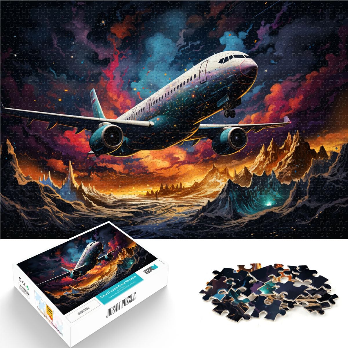 Puzzle-Spiele, Flugzeug im farbigen Himmel, 1000 Puzzles für Erwachsene, 1000 Teile, Holzpuzzle für anspruchsvolles Puzzlespiel und Familienspiel, 1000 Teile (50 x 75 cm)