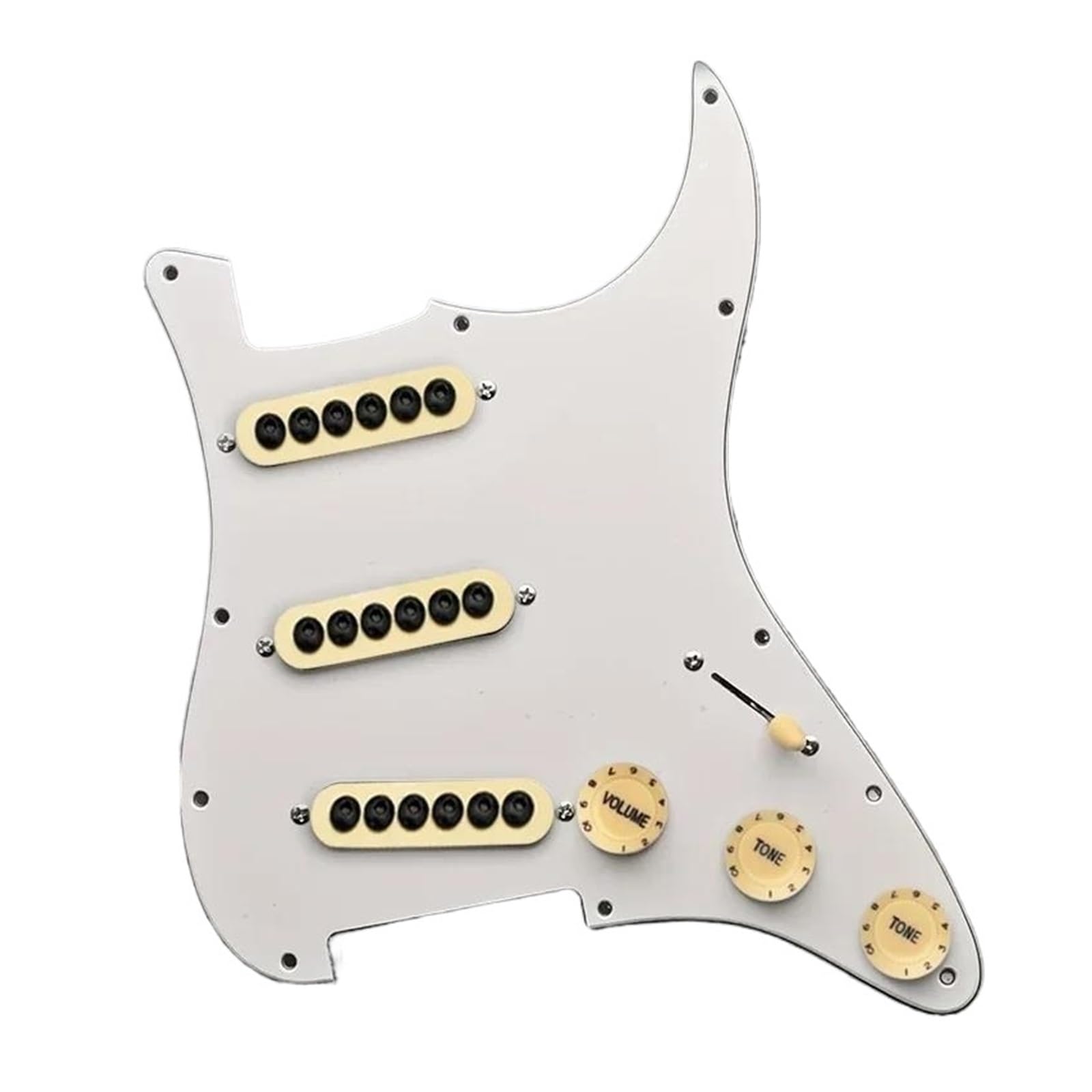 Schlagbrett Tonabnehmer für E Gitarre Vorverdrahtetes ST-Schlagbrett SSS 3 Single Coil-Tonabnehmer Einstellbares Schlagbrett mit großen Schrauben für E-Gitarre(White Yellow pickup)