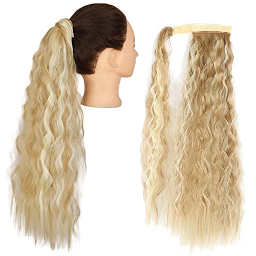 Pferdeschwanz Haarteil Clip-Haarverlängerungen for Anklipsen, synthetischer Mais, gewellt, langer Pferdeschwanz for Damen-Haarteil Pferdeschwanz Haarverlängerung(Q19-18H613,34inch-85cm)