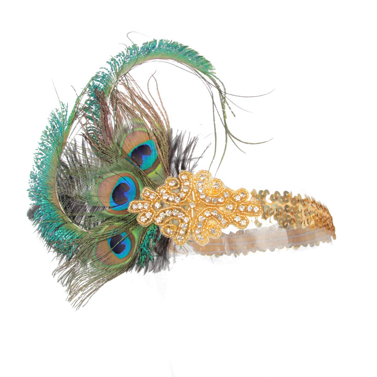 BZVCRTYKL Flapper-Stirnbänder for Damen, 1920er-Jahre-Feder-Kopfschmuck, Great Gatsby Roaring 20er-Jahre-Vintage-Haarschmuck, Gold/94/163