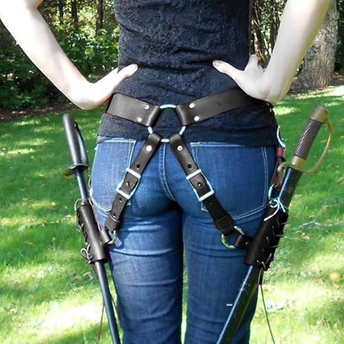 MDFCZXP Leder Doppelsäbel Schwert Scheide Gürtel Mittelalter Krummsäbel Scheide Harness LARP Ritter Accessoire,Schwarz,10cm