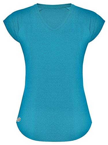 GO HEAVY Damen Fitness Funktions Sport T-Shirt Laufshirt Kurzarm Schnelltrocknend Yoga Sportoberteil | Türkis XL