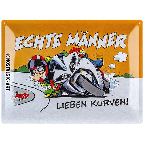 Nostalgic-Art Retro Blechschild MOTOmania – Echte Männer – Geschenk-Idee für Motorrad-Fans, aus Metall, Vintage-Design zur Dekoration, 30 x 40 cm