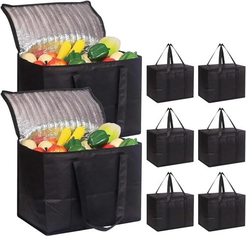 6 Pack Thermal Bag, Collapsible Cooler, Thermal Bags for Food Deliveries, Large-Capacity Cooler Bag with Insulated Lining, Keep Your Food Fresh, for Hot or Cold Food Delivery, Travel, Shopping