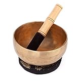 Handgefertigte tibetische Klangschale aus Indien inkl. Unterlage & Holzklöppel | Singing Bowl Ø 15cm | Klangtherapie, Meditation, Achtsamkeit, Entspannung