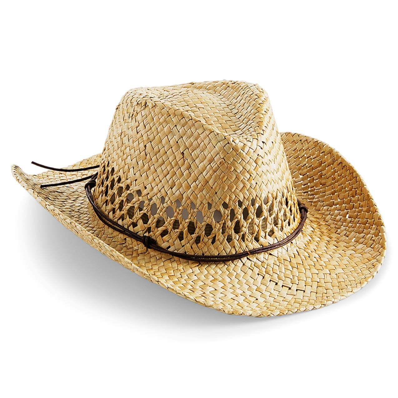 noTrash2003 Herren, unisex, Handgefertigter Cowboyhut Strohhut Sommerhut Westernhut in Einheitsgrösse mit Schweissband und Lederhutband, Beige