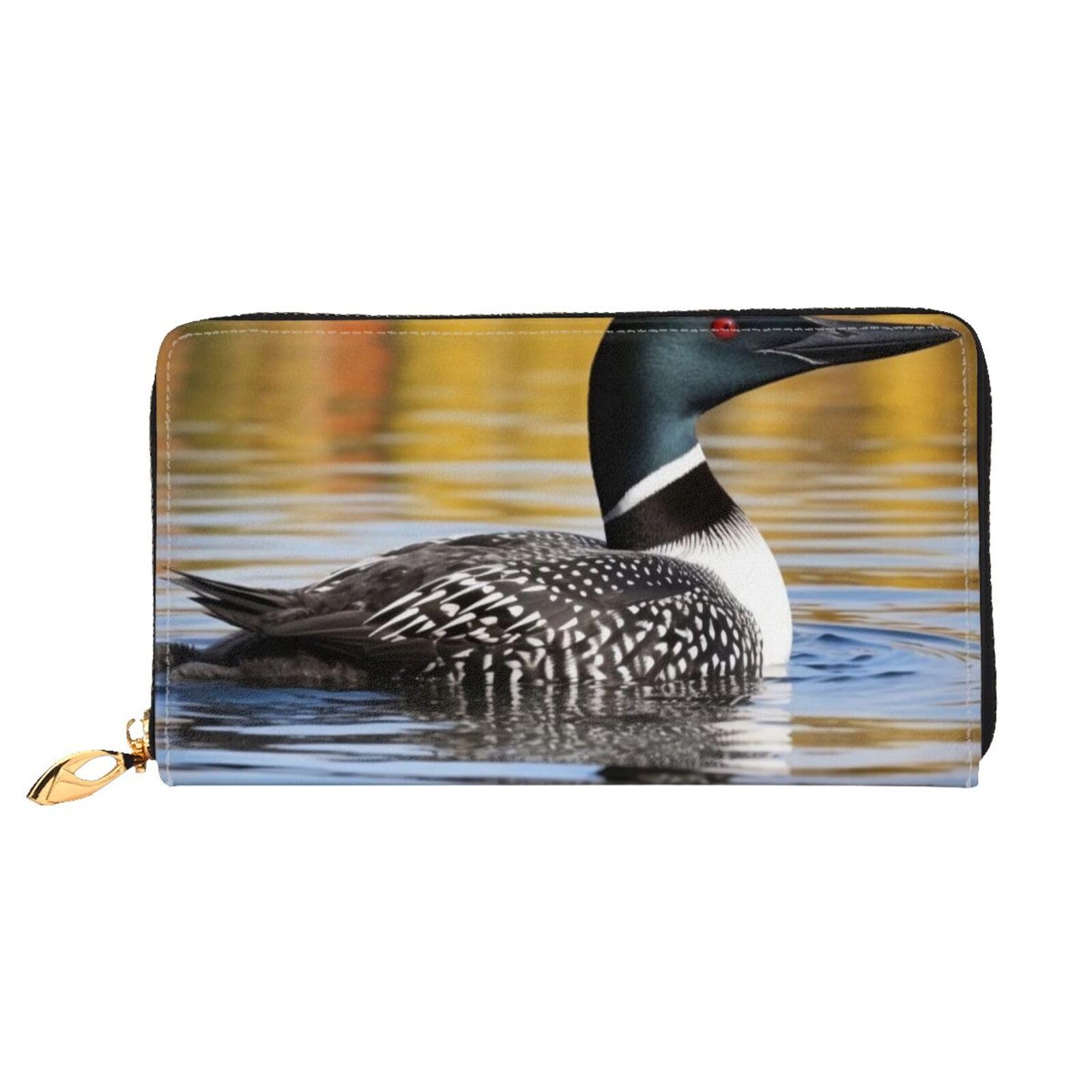 DENMER Loon Birds Ledergeldbörse aus Kunstleder mit metallischem Reißverschluss, geräumiges und stilvolles Accessoire für moderne Frauen, Loon Birds, Einheitsgröße, Modern