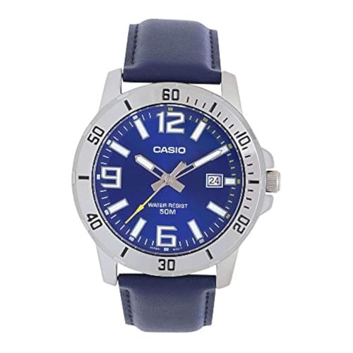 Casio MTP-VD01L-2BV Men's Enticer Blue Leather Band Blue Dial Casual Analog Sporty Watch