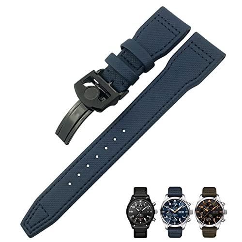 NEYENS 20 mm, 21 mm, 22 mm, Nylonfaser-Lederarmband, passend für IWC IW377729 IW389001 Big Pilot Watch Grün Blau Schwarz Uhrenarmband, 20 mm, Achat