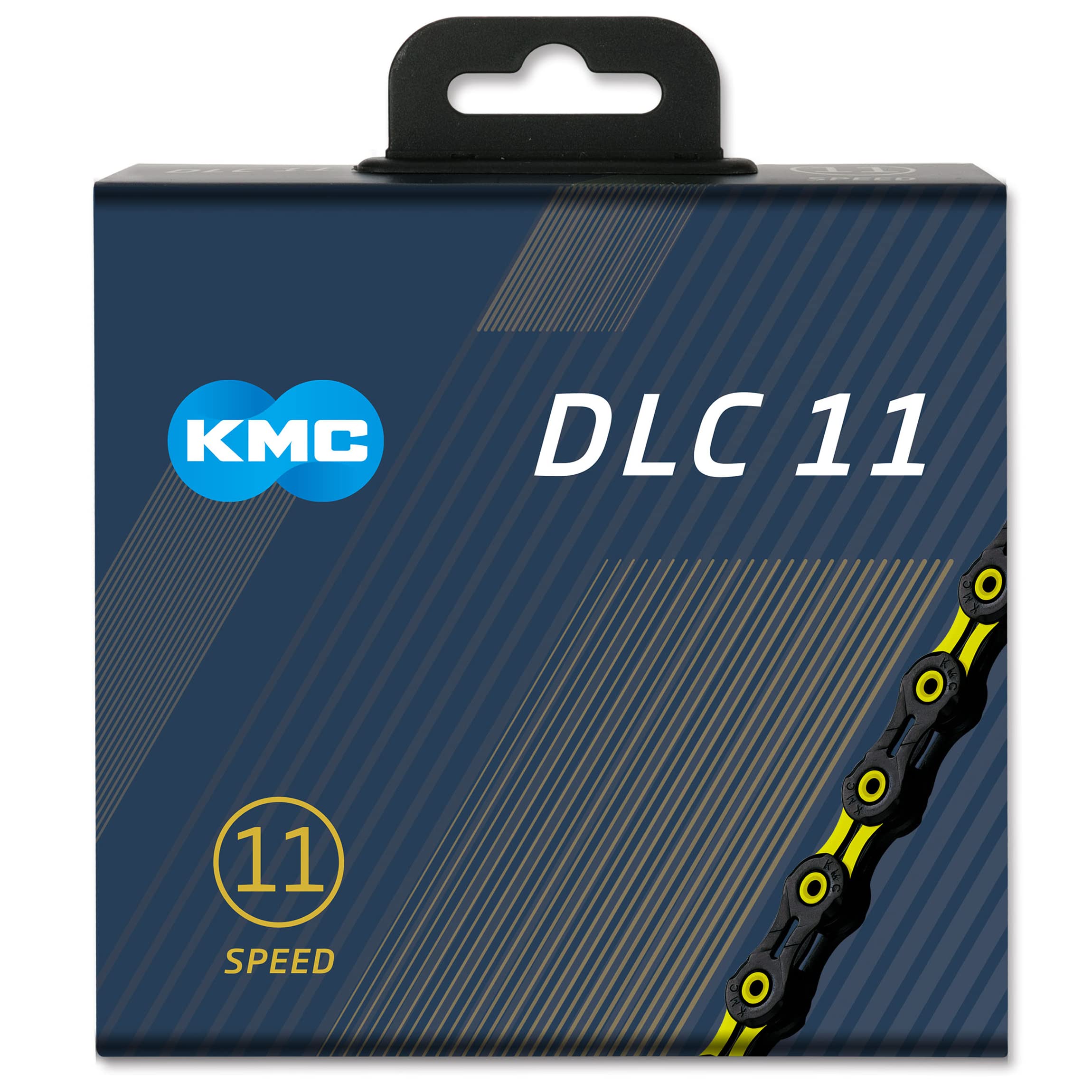 KMC Unisex – Erwachsene DLC DLC11 11-Fach Kette 1/2" x11/128, 118 Glieder, schwarz-gelb