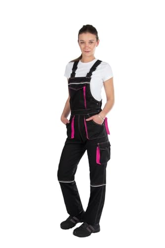 NIZO A Sicherheitslatzhose für Frauen in SCHWARZ - Latzhose Arbeitshose Damen Mädchen Schutzhose Arbeitslatzhose Kombihose (170/84-90)