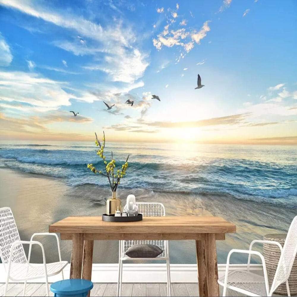 Möwen Blauer Himmel Weiße Wolken Meereslandschaft 3D Tapete Poster Restaurant Schlafzimmer Wohnzimmer Sofa TV Dekorative Wand-150cm×105cm