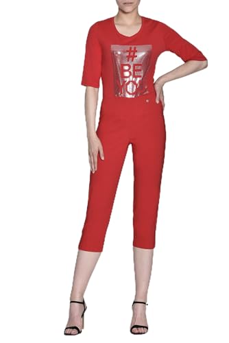 Robell Style MARIE07 - Capri Stoffhose Damen high Waist - Caprihose Power Stretch - Bengaline Hose mit Schlitz am Saum - Bitte eine Größe Kleiner bestellen - Rot, 48