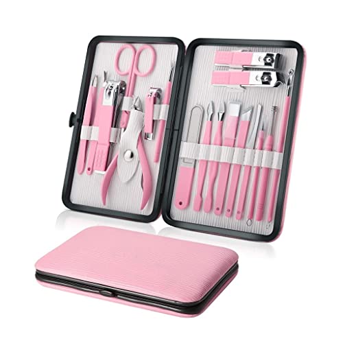 VSULZVNU Nagelknipser Edelstahl Maniküre Pediküre Kit Nagelknipser Set Fußpflege Cutter 18 in 1 mit tragbarem Etui (Farbe: A, Größe: 10,4 x 15,4 cm) (A 10,4 x 15,4 cm)