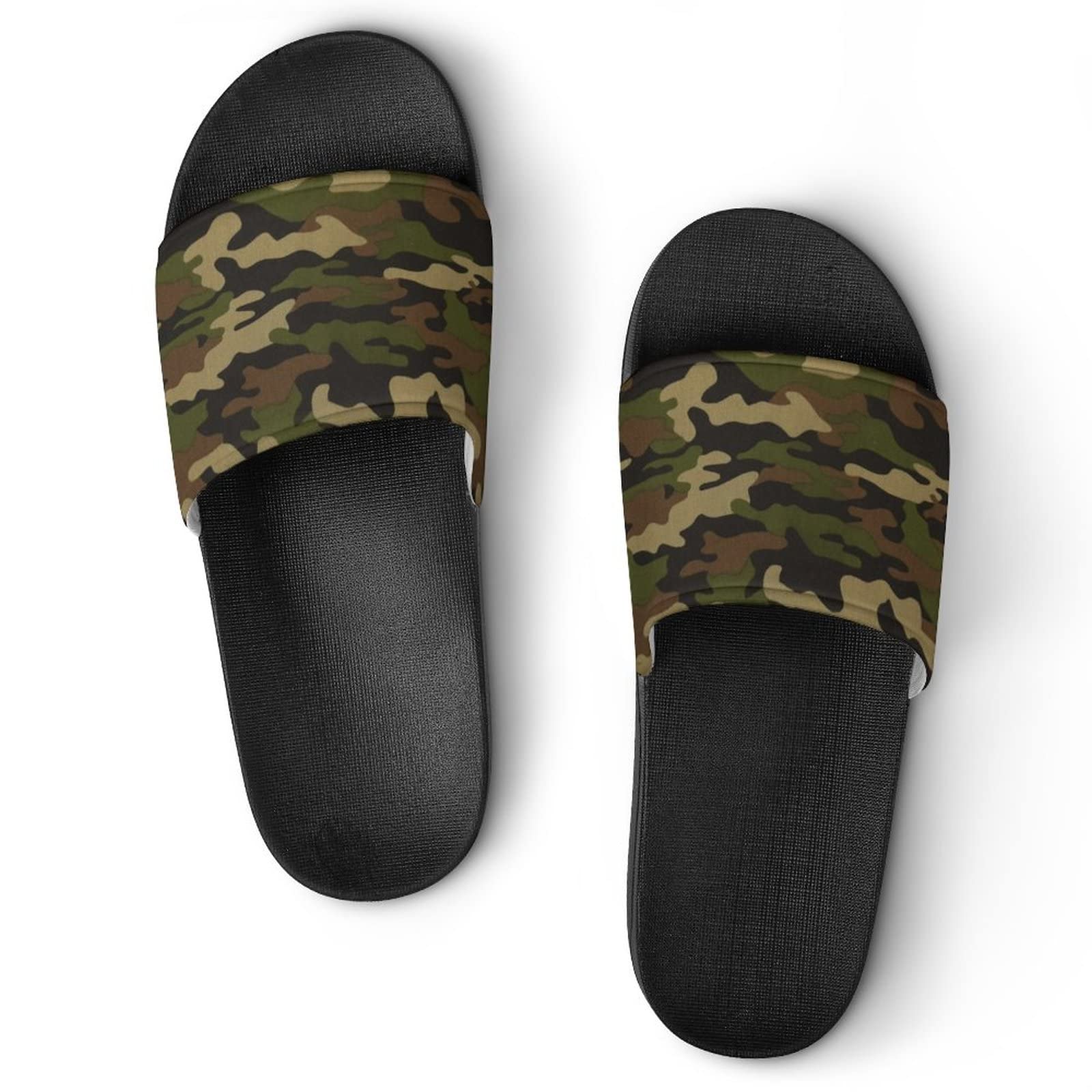 HABXNJF Duschpantoffeln, Armee Camouflage Slider für Männer und Frauen, rutschfeste Slides für Indoor, Outdoor, Schwarz , 39 1/3 EU