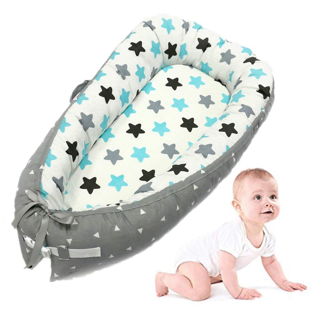 Baby Nest, Kissen, Weich, Anschmiegsam, Etagenbett, Reisebett, 100% Baumwolle, Anti-Allergie, 0-8 Monate, Abnehmbar Und Waschbar （Größe: 80 X 50 Cm） (Color : H)