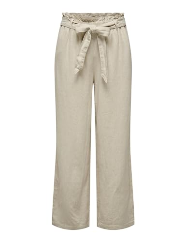 JdY Damen Elegante Stoffhose High Waist Paperback Marlene Pants mit Bindegürtel aus Leinen JDYSAY, Farben:Braun-4, Größe:46