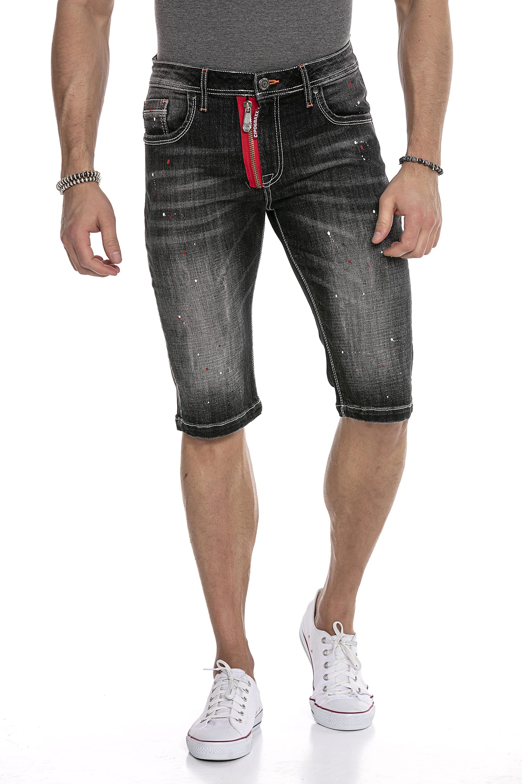 Cipo & Baxx Herren Bermuda Shorts Jeansshorts Denim Reißverschluss Basic Kurze Hose CK240 Schwarz W33