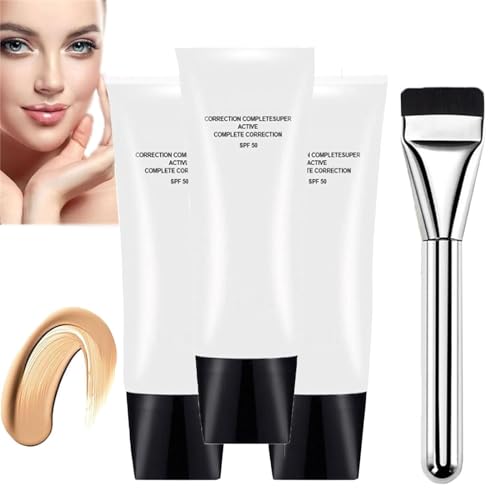 Perebella Skin Tone CC Cream SPF 50, Skin Tone CC Cream Farbkorrigierende, selbstanpassende Creme für reife Haut, Primer, feuchtigkeitsspendender Haut-Concealer (3Pc,Natur)