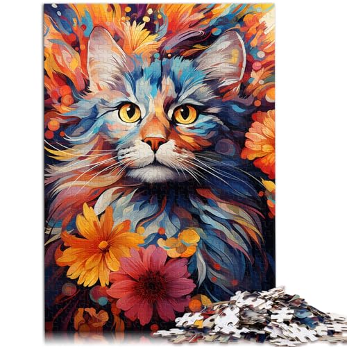 Puzzle Bunte Fantasiekatze für Erwachsene, Puzzle 1000 Teile, Holzpuzzle, Wanddekoration, einzigartige Geburtstags, 1000 Teile (50 x 75 cm)