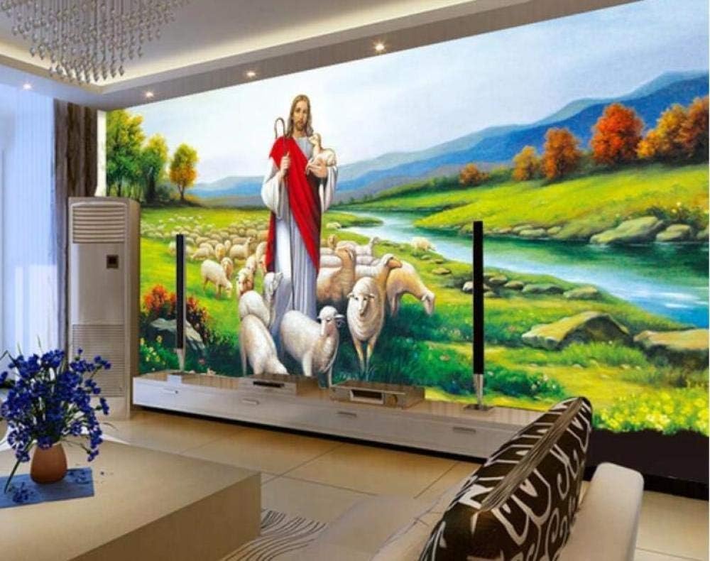 Wiesen Wälder Schafe Flüsse 3D Tapete Poster Restaurant Schlafzimmer Wohnzimmer Sofa TV Dekorative Wand-300cm×210cm