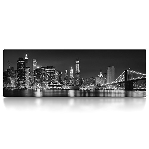 CanvasArts New York Skyline mit Brooklyn Bridge S/W - Leinwand Bild auf Keilrahmen (120 x 40 cm, Leinwand auf Keilrahmen)