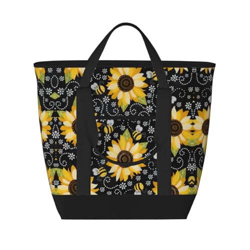 YQxwJL Tragetasche mit Sonnenblumen-Motiv, großes Fassungsvermögen, isolierte Lunchtasche, wiederverwendbare Einkaufstasche mit Reißverschluss für Damen und Herren